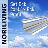 Noriliving Aluminium Profil Set für 3mm und 4mm Aluverbund Duschrückwand (Silber matt) - bestehend aus 2x Abschlussprofil und 1x Eckp