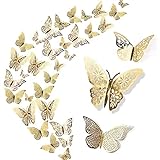WandSticker4U®- 36er 3D SCHMETTERLINGE Deko GOLD metallic I Papier Schmetterling für Wohnzimmer Kinder-zimmer Mädchen Küche Fenster Möbel Hochzeit Party Wand-Tisch-Deko Geschenk