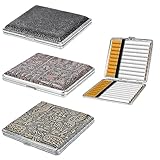 Mikqky 3 Stück Leder Metall Zigarettenetui, Pu Leder Cigarette Case Satz, Leder Sturzsicher Zigarettenschachtel, Edelstahl Zigarettenbox, Geeignet Als Geschenk für Familie, Freunde, Kolleg
