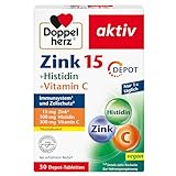 Doppelherz Zink 15 + Histidin + Vitamin C - 15 mg Zink als Beitrag für die normale Funktion des Immunsystems und für den Erhalt normaler Haut - 30 vegane Depot-Tab