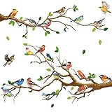 Garten Vögel auf Zweigen Wandaufkleber Abnehmbare Vögel auf Baum Wandtattoos Peel and Stick Wanddekoration für Kinder Kinderzimmer Schlafzimmer W