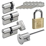 BASI | V55 Schließzylinder | gleichschließend und frei kombinierbar | Viele Längen verfügbar | Wendeschlüssel | Profilzylinder für Haus und Wohnung | Doppelzylinder A:30 mm B:35