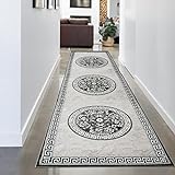 CARPETIA Orientalischer Teppich BRÜCKENLÄUFER mit Bordüre & Glitzergarn | Oeko-TEX | Creme grau 80 x 300