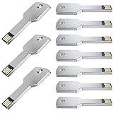Uflatek USB Stick 4GB Schlüsselform Speicherstick 10 Stück USB 2.0 Flash Drive Silber Metall Flash-Laufwerk Kreativ Wasserdicht Memory Stick Externer Datenstick für Geschenk