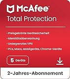 McAfee Total Protection 2024, 5 Geräte | Antivirus, VPN, Passwort-Manager, Mobil- und Internetsicherheit | PC/Mac/iOS/Android|2-Jahres-Abonnement | Aktivierungscode per E-M
