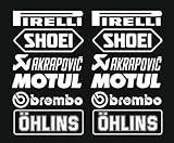 Aufkleber im Set, Nr. 3 (12 Aufkleber, weiß), Pirelli Akrapovic Logo, 16 cm, Tuning-Aufkleber für Auto, Motorrad, Pickup