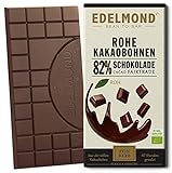 Edelmond Rohe Schokolade 82% Bio. Nur Kakaobohnen und Kokosblütennektar. Als Genuss - Geschenk ideal! Vegan und Fair-Trade (1 Tafel)