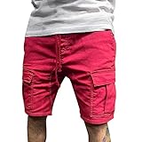 Männliche lässige Shorts mit mittlerer Taille, solide knielange Shorts mit Kordelzug und Kordelzug Vintage Hose Herren (Red, XXL)