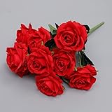 10 Köpfe künstliche Rosen-Seidenblumen, Blumenstrauß, Hochzeit, Party, Wohnzimmer, Dekoration, Blumenarrangement (scharlachrot)