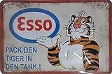 Retro Tankstellen Blechschild - Vintage Metall Schild passend für ESSO Fans - hochwertig geprägtes Retro USA Werbeschild, Tankstellenschild, Türschild, Wandschild, 30 x 20