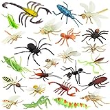 Pinowu Kunststoff Realistische Wanzen und Insekten (24 Stück), 3-8cm Fake Bugs - Gefälschte Spinnen, Kakerlaken, Skorpione, Mantis und Würmer für Bildung und Weihnachtsfeier Gefälligk