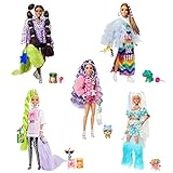 Barbie HHC58 - Extra-Set mit 5 Puppen, mit exklusiver Barbie Extra-Puppe, 70 modischen Teilen und Accessoires, 5 Tieren, extra langem Haar und beweglichen Gelenken, ab 3 J