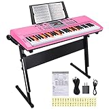 24HOCL 61 Key Premium Electric Keyboard Piano for Beginners with Stand, Built-in Dual Speakers, Microphone, Headphone, Stand & Display Panel (Rosa)