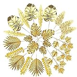 iFutniew 24 Stück Künstliche Blätter Gold Palm Blätter Golden Tropical Plants Palm Blätter für Hochzeit Haus DIY Dekorationen Zubehö