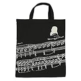 KingPoint Baumwollhandtasche Damen Einkaufstaschen, bedruckt mit Notenschlüsseln, hohen Noten und Musikinstrumenten Designs. Musician and Music Clefs Black