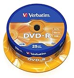 Verbatim DVD-R 16x Matt Silver 4.7GB, 25er Pack Spindel, DVD Rohlinge beschreibbar, 16-fache Brenngeschwindigkeit & Hardcoat Scratch Guard, DVD-R Rohlinge, DVD leer, Rohlinge DVD