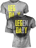 Actizio Schweiß Aktiviert Herren Gym Sport Training Fitness T-Shirt - Leg Day - Legendary (L, Grau)