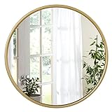 WOLTU runder Wandspiegel 60 cm, Spiegel rund mit Goldrahmen, moderner Hängespiegel für Badezimmer Schlafzimmer Wohnzimmer Flur, dekorativer Schminkspiegel aus Glas Metall MDF Hak