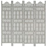 BaraSh 4-TLG. Raumteiler Handgeschnitzt Grau 160×165 cm Mangoholz Raumteiler Room Divider Spanische W