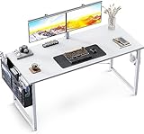 ODK Schreibtisch Weiß 120×50×74cm Computertisch Bürotisch mit Kopfhörer Halter und Aufbewahrungstasche, Kleiner Schreibtisch Arbeitszimmer Holz PC Tisch Officetisch für Home, O