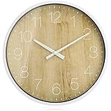 com-four® Analoge Wanduhr mit großem Ziffernblatt im Holz-Design - schöne Uhr für Küche, Wohnzimmer, Schlafzimmer und Büro - Ø 25,5 cm (1 Stück - Holzbraun)