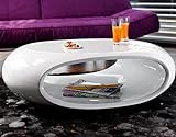 SalesFever Couch-Tisch Hochglanz weiß oval 100x70 cm aus Fiberglas | Ofu | Moderner Wohnzimmer-Tisch in Weiss mit Trendiger Optik durch High-Gloss Oberfläche 100cm x 70
