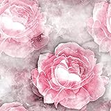 ReWallpaper Selbstklebende Tapete Vintage Rosa Pfingstrosen Tapete Selbstklebend Blumen 44.5CM×7M Wasserdichte Klebefolie Möbel Rosa Muster Möbelfolie Aquarell Blumentapete Wohnzimmer Bad S