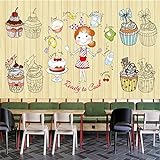 3D-Tapete Mit Süßem Dessertladen, Cupcake, Gelber Hintergrund, Backstudio, Konditorei, Dekoration 150Cm*105C