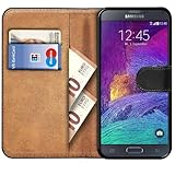 CoolGadget Klapphülle für Samsung Galaxy Note 4, PU Leder Schutzhülle mit Kartenfächern und Aufstellfunktion, Schw