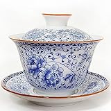 NIUKOMY Gaiwan 200ML, Traditionelle Chinesische Teetasse, Porzellan Kung Fu Teetasse, Teetasse mit Untertasse und Deckel, Pfing