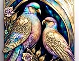 Leinwand Gemälde Kunst Poster Zwei Liebesvögel Jugendstil-Aquarell 58x80cm Kein R