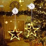 Qedertek LED Sterne Weihnachtsbeleuchtung, 10 LED Fenster Lichterkette Batteriebetriebene mit Saugnäpfe, Timer, Warmweiß Weihnachtsstern Innen für Weihnachten Deko, Balkon, Party, Hochzeit (2 Stück)