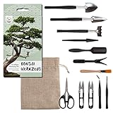 HappySeed Bonsai Werkzeug-Set 13-teilig mit praktischem Aufbewahrungsbeutel - Mini Gartenwerkzeug für Zimmerpflanzen und eine professionelle Bonsai-Z