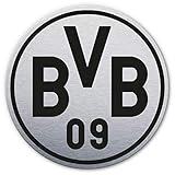 BVB Logo Alu-Dibond Wandschild schwarz silber Metallbild Borussia Dortmund Fußball Wandbild Metall Optik Ø 35