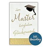 bsb Karte zum Master Abschluss - Bestandene Prüfung Karte mit Master-Hut Motiv - Geschenke zum Masterabschluss mit Umschlag - Glückwunschkarte - Geschenk zum Zeugnis in 11,5 x 17,0