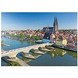 Steinerne Brücke über die Donau mit der Altstadt und dem Regensburger Dom St. Peter - Premium 1000 Teile Puzzle - MyPuzzle Sonderkollektion von Puzzle Galaxy