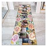Langer Flur-Halle Läufer schmale Teppiche 3D Bunte Blumen-Runner-Teppich für Flur, rutschfeste Einstieg Teppich für Korridor-Eingangshalle-Treppe (Farbe : Multi Colored, Size : 60x100cm)