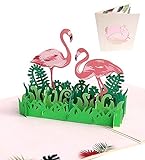 DEESOSPRO Karte zum Valentinstag, Geburtstagskarte für Liebhaber, 3D Pop-Up-Grußkarte mit schönen Papier-Cut, Geschenk für den Geburtstag oder Jahrestag des Liebhabers (Flamingo)