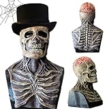 BARVERE Halloween Maske Horror, Totenkopf Latexmaske mit Beweglichem Kiefer, Schädeldecke und Vollkopf 3D Skelett Maske für Cosplay Halloween Party Totenkopf Kopfbedeckung