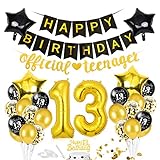Luftballon 13. Geburtstag Black Gold, Deko 13 Geburtstag, Geburtstagsdeko 13 Jahr, Riesen Folienballon Zahl 13, Happy Birthday Girlande Folienballon Zahl 13