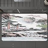 FALOME Badematte 40 x 60 cm rutschfeste Badezimmermatte Super saugfähiges Wasser,Bleistift-Zeichnungs-Dekor, Berg- und Fluss-Malerei-Effekt-Kiefern-Blumenmuster,Bequemer Duschtepp