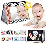 Aolso Baby Spiegel mit Knisterbuch, Spielzeug 0-9 Monate,Faltbarer ,Wahrnehmungs-Lernspielzeug für Neugeborenes,Geschenke für Babys-Löw