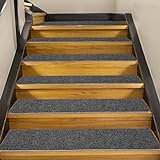 wanwanper Stufenmatten, 15pcs Treppenstufen Treppenteppich, Anti-Rutsch Treppen Stufenmatten, Stufenschutz Stufenteppich für Steintreppen, Holztreppen, gestrichenen Treppen (Dunkelgrau, 20.3 * 76cm)