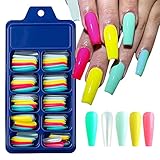 CHANGAR Bunte lange künstliche Nägel in Sarg, Ballerina, zum Aufdrücken, Acryl, volle Abdeckung, bunte künstliche Nägel für Nagelstudios und DIY-Nagelkunst (100 Stück)
