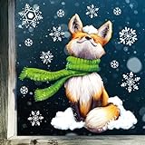 Fensterbild Weihnachten Winter Fuchs mit Schal und Schneeflocken Fensteraufkleber, 1.A4 Bog