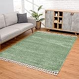 carpet city Teppich Wohnzimmer - Shaggy Hochflor Grün - 80x150 cm Einfarbig - Moderne Teppiche mit F