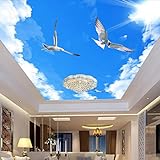 Benutzerdefinierte Tapete 3D Blauer Himmel Weiße Wolke Vogel Decke Wandbild Wohnzimmer Wandaufkleber Heimdekoration Tapete 3D * 350 cm x 256
