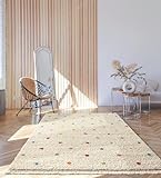 the carpet Bahar Shaggy Hochflor (35 mm) Langflor Wohnzimmer Teppich Punkt Muster Creme-Bunt 80 x 150