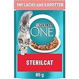 PURINA ONE STERILCAT Katzenfutter nass, zarte Stückchen in Sauce für sterilisierte Katzen, mit Lachs, 26er Pack (26 x 85g)