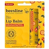 BEESLINE Organic Lip Balm Pomegranate für trockene Lippen, hochwertiger Lippenbalsam mit Bienenwachs und Granatapfel-Samenöl, Lipstick mit Beeswax, beeg